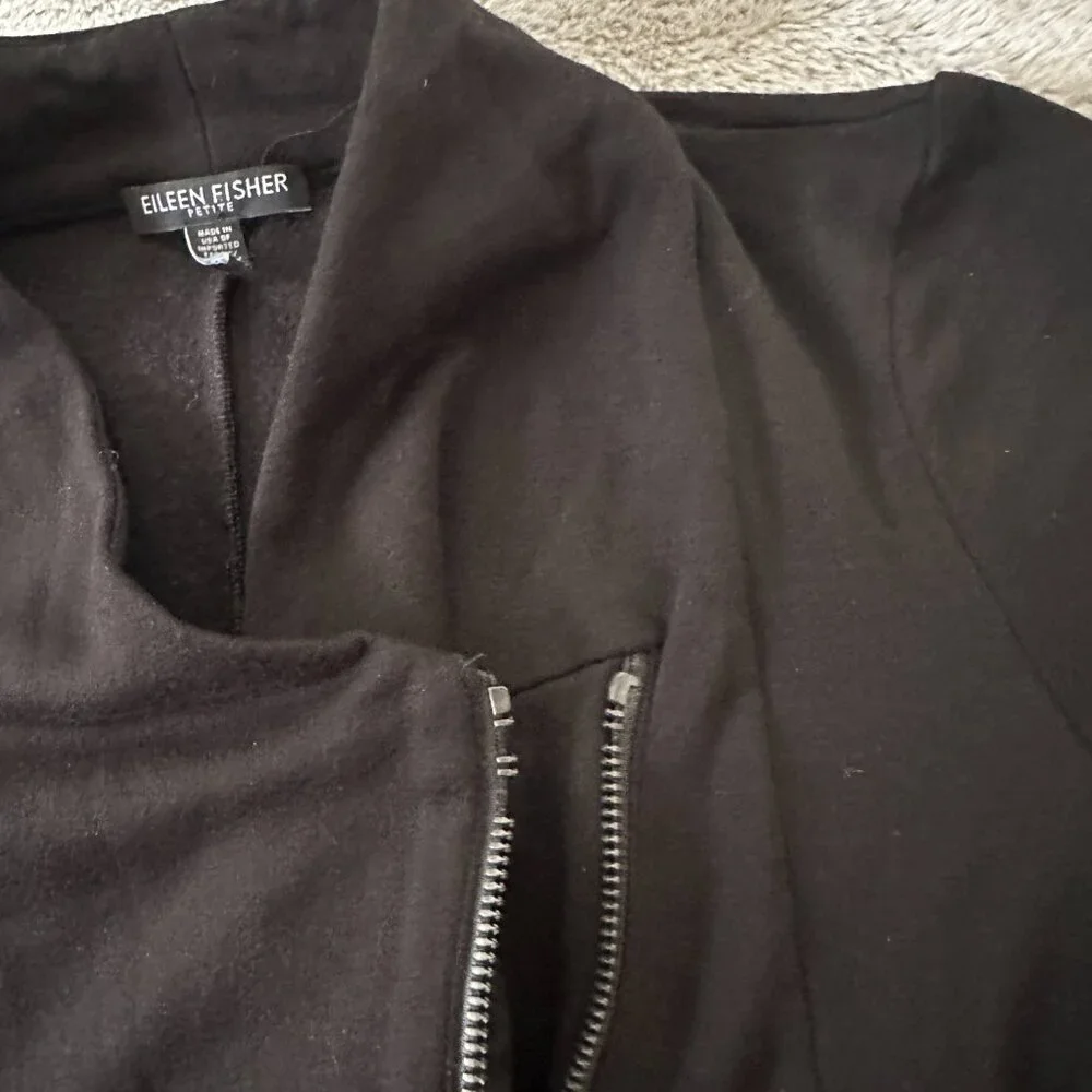 Eileen Fisher Petite Small Black Tencel Moto Jacket PS *Flaw Stretch - Picture 2 of 7